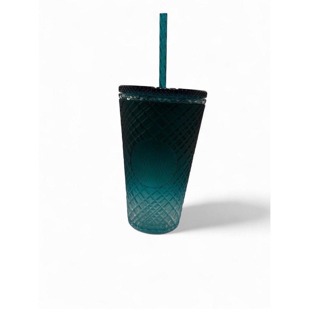 NEW Starbucks Teal Blue Ombré Reusable Jeweled Tumbler Cup Straw 16oz